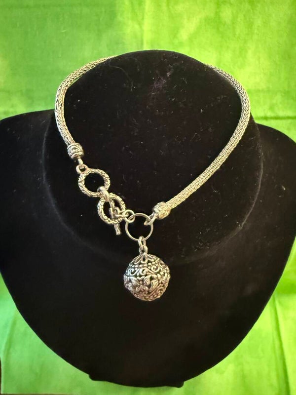Sterling Silver Bali Legacy Bracelet with Ball Pendant