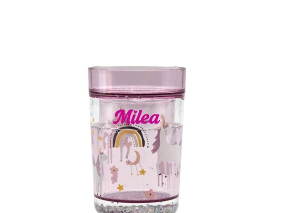 Glitzerbecher mit Namen, Einhorn