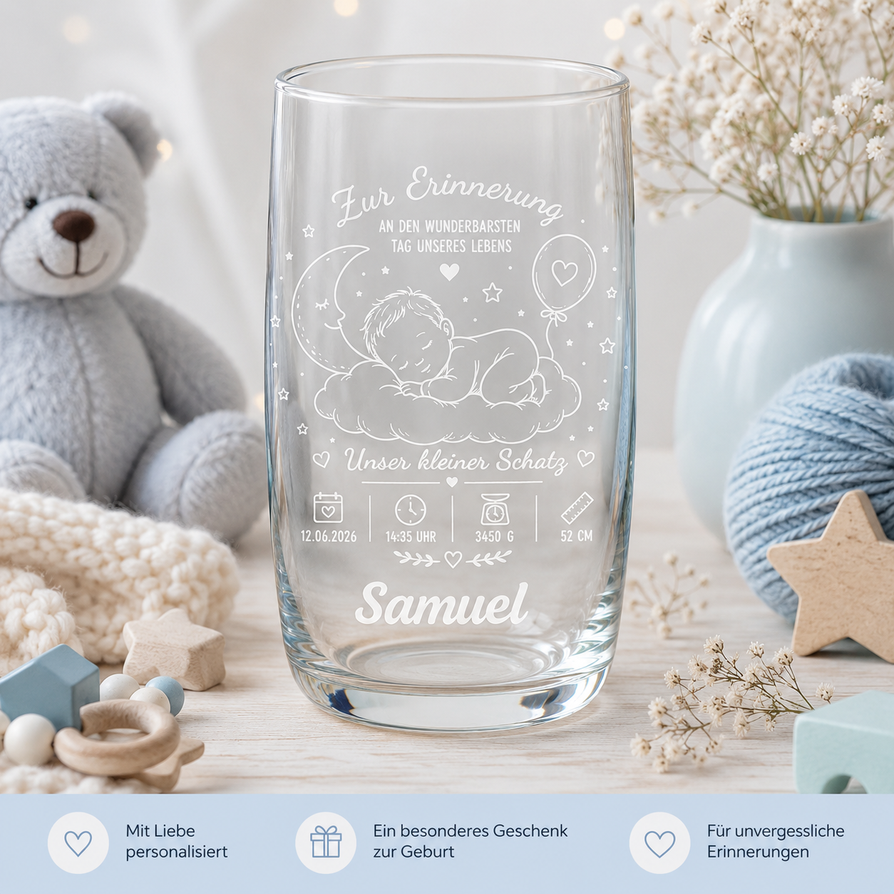 Personalisiertes Erinnerungsglas zur Geburt – Ein Geschenk für die Ewigkeit