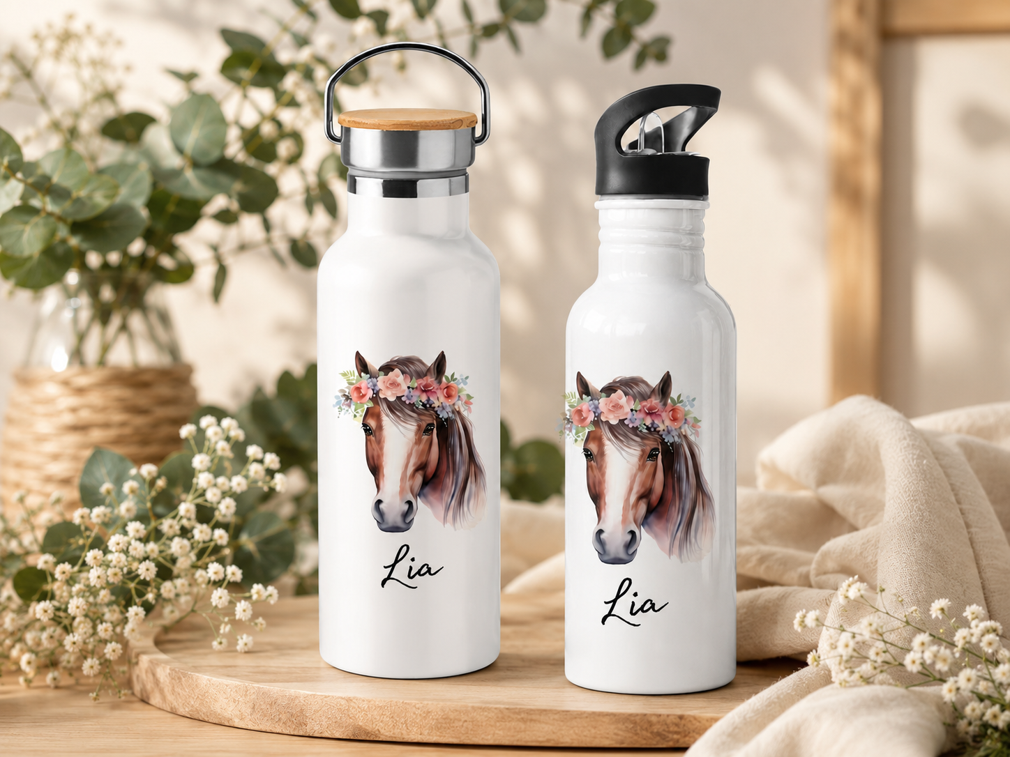 Personalisierte Trinkflasche Mädchen Pferd | Schulkind 2026 | Geschenk Einschulung | Kinder Trinkflasche mit Name | Schule & Kindergarten