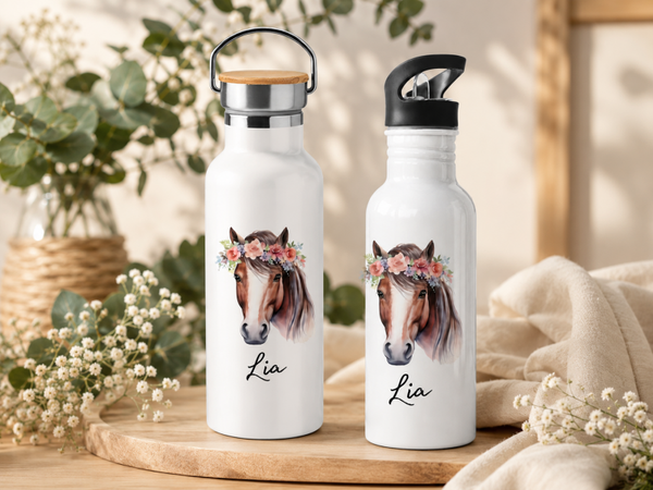 Personalisierte Trinkflasche Mädchen Pferd | Schulkind 2026 | Geschenk Einschulung | Kinder Trinkflasche mit Name | Schule & Kindergarten