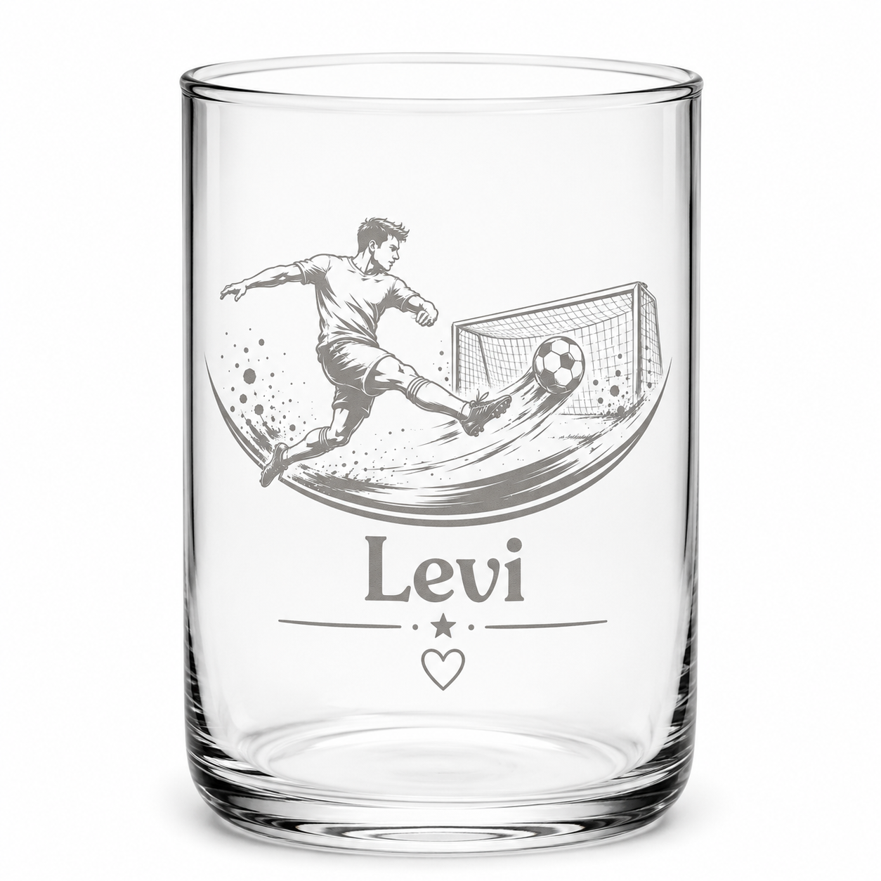 ⚽ Personalisiertes Fußballglas mit Wunschnamen, Fussballer mit Tor