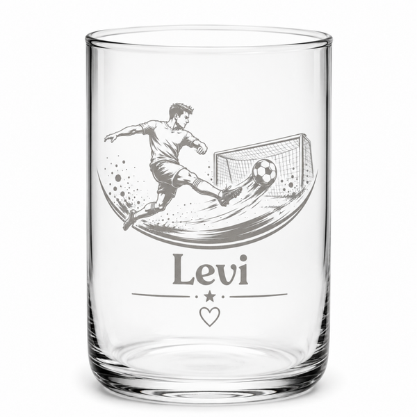 ⚽ Personalisiertes Fußballglas mit Wunschnamen, Fussballer mit Tor