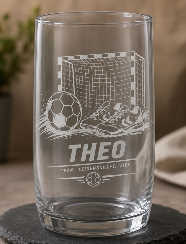 🏐Personalisiertes Handballballglas mit Wunschnamen, mit Handballspieler/innen