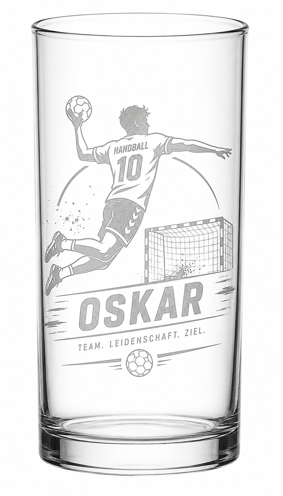 🏐Personalisiertes Handballballglas mit Wunschnamen, mit Handballspieler/innen