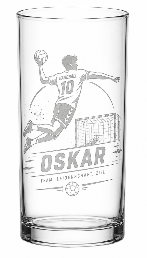 🏐Personalisiertes Handballballglas mit Wunschnamen, mit Handballspieler/innen