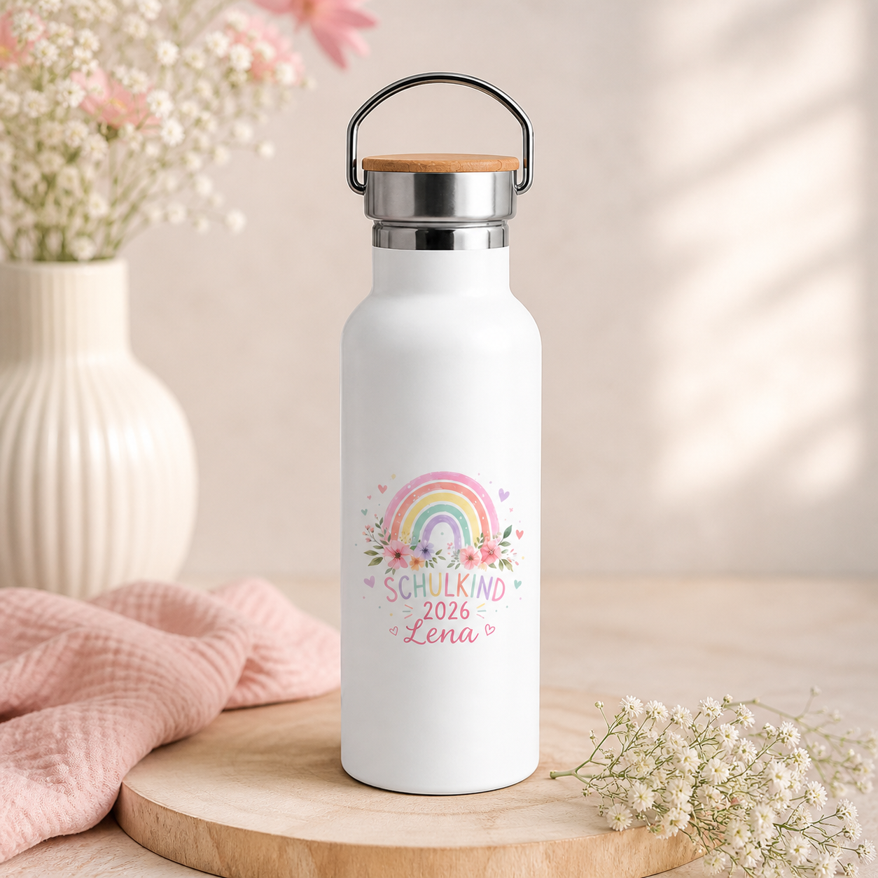 Personalisierte Trinkflasche Kinder Einschulung | Schulkind 2026 mit Name | Geschenk Schulanfang Mädchen | Edelstahl Flasche personalisiert