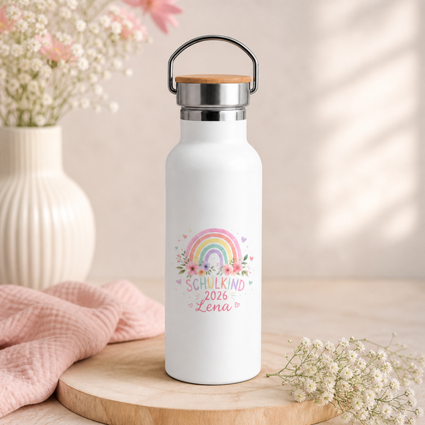 Personalisierte Trinkflasche Kinder Einschulung | Schulkind 2026 mit Name | Geschenk Schulanfang Mädchen | Edelstahl Flasche personalisiert