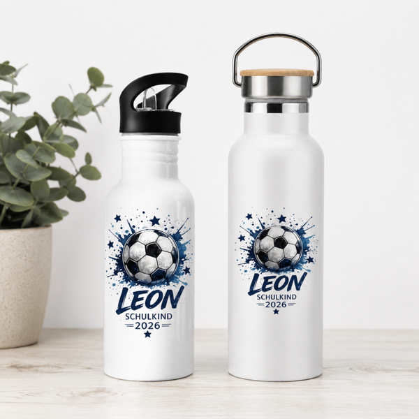Trinkflasche Schulkind 2026 personalisiert | Fußball | Einschulung Geschenk mit Namen | Edelstahl 500ml
