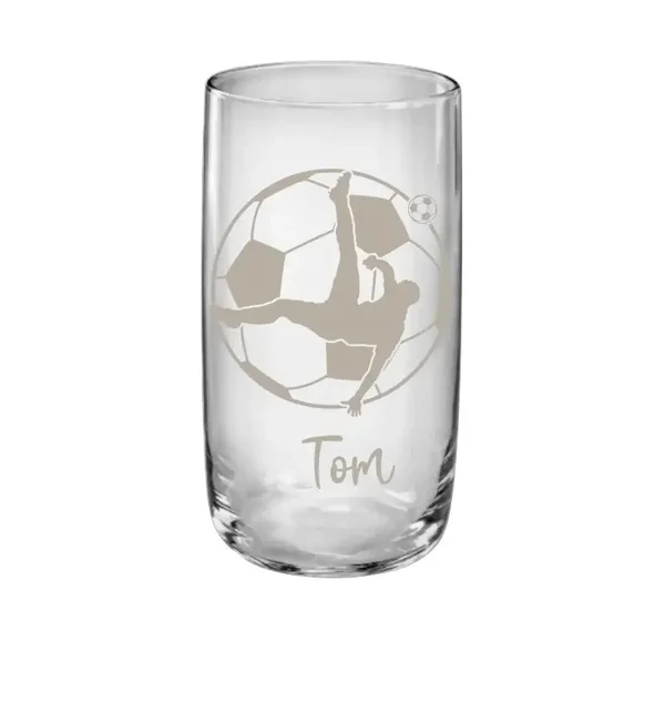 ⚽ Personalisiertes Fußball Trinkglas für Jungen, mit Namen & Datum auf Wunsch