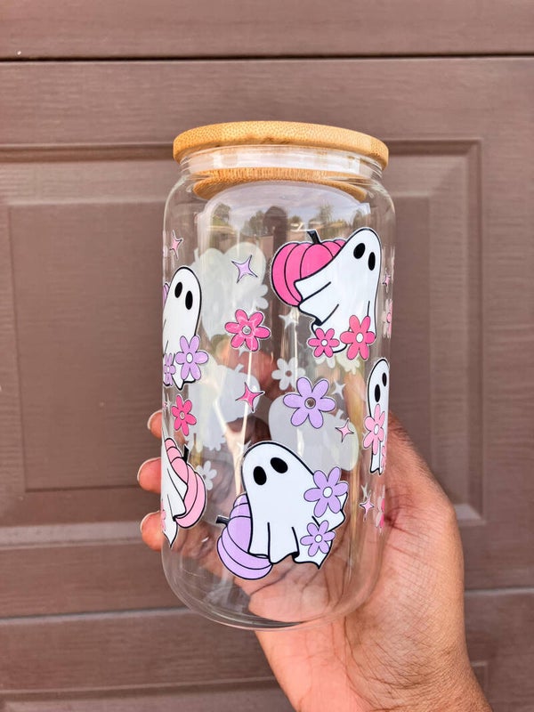 Florally Ghostly Glass Can