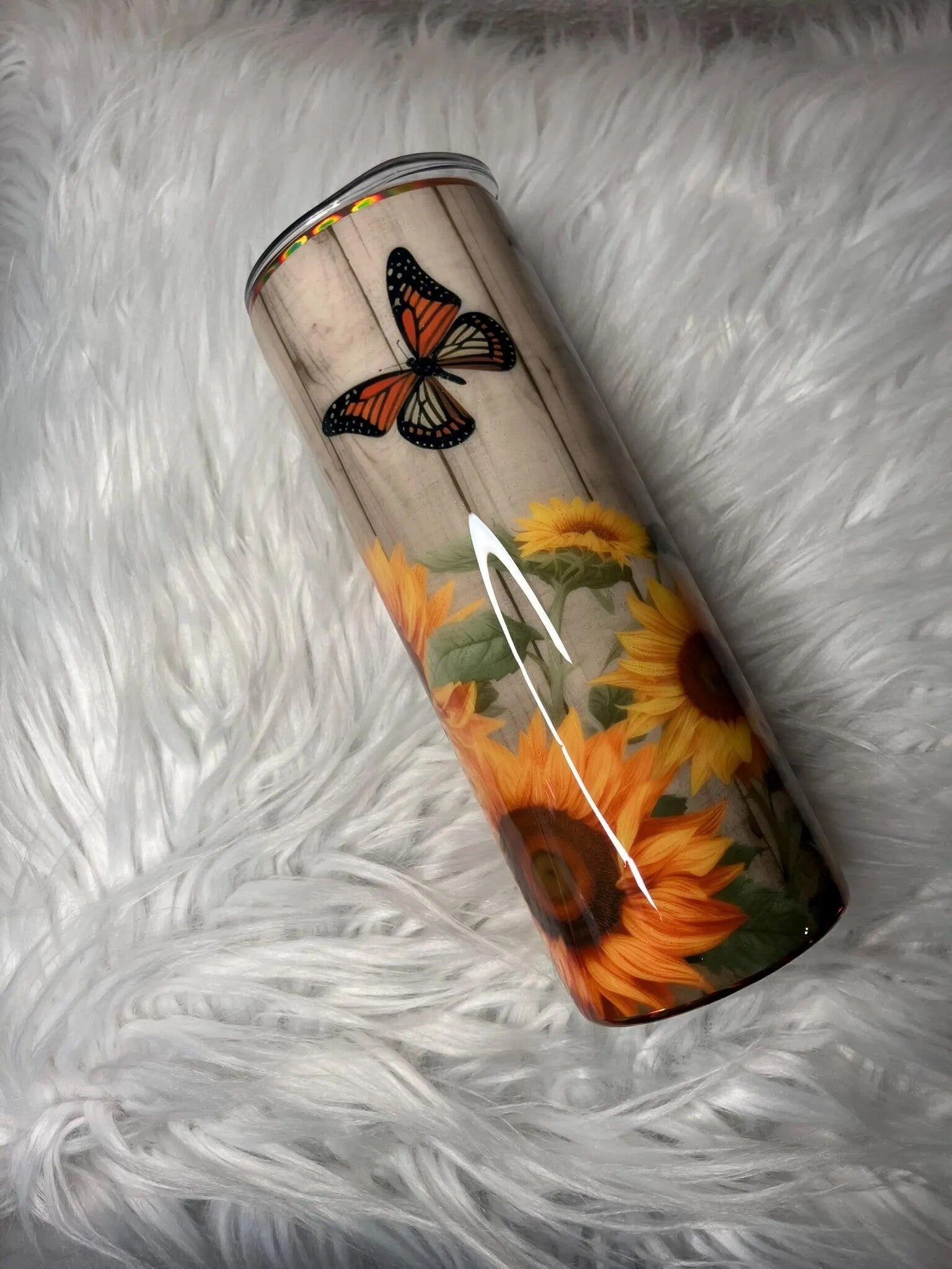 Rustic Butterfly Sunflower Tumbler