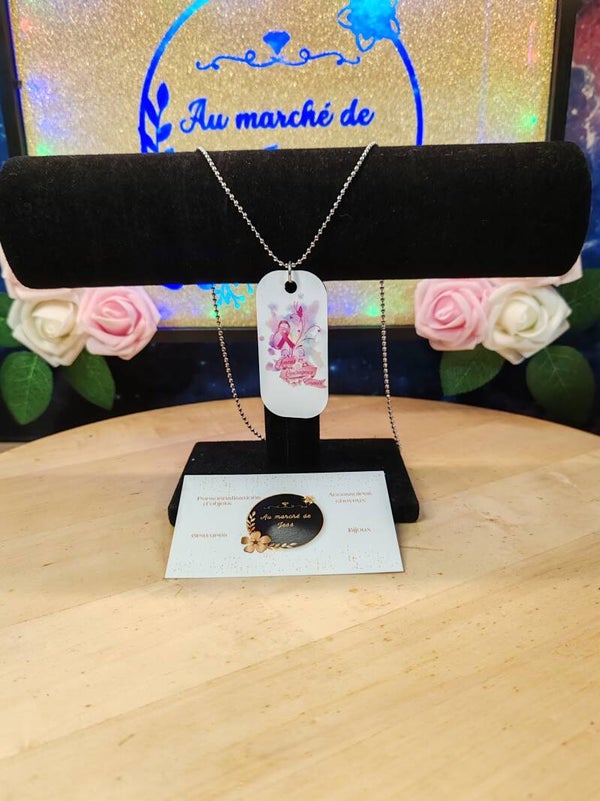 Chaine plaque acier octobre rose