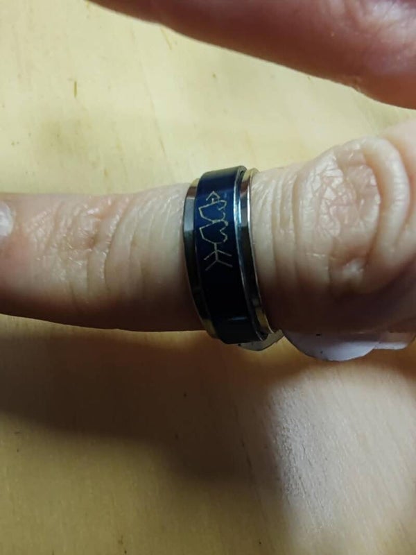 Bague bleu cœur gravé