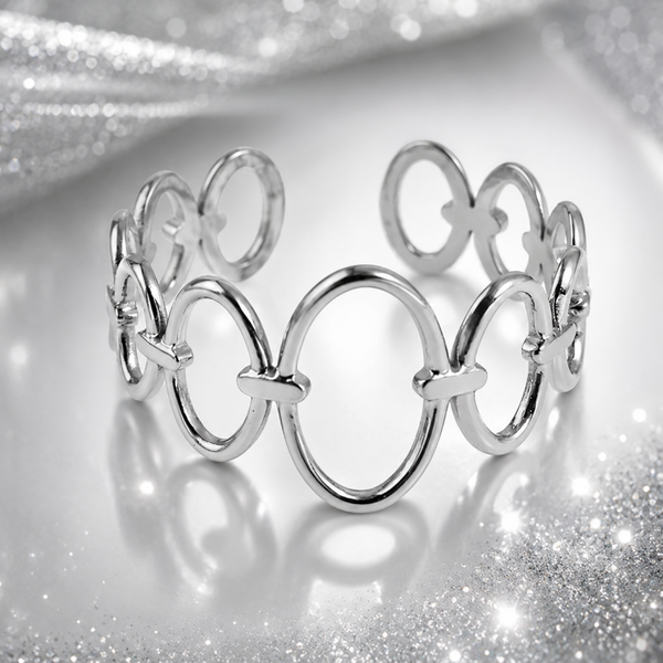 Nova Oval Loop Open Ring – Silver Stainless Steel Adjustable Ring