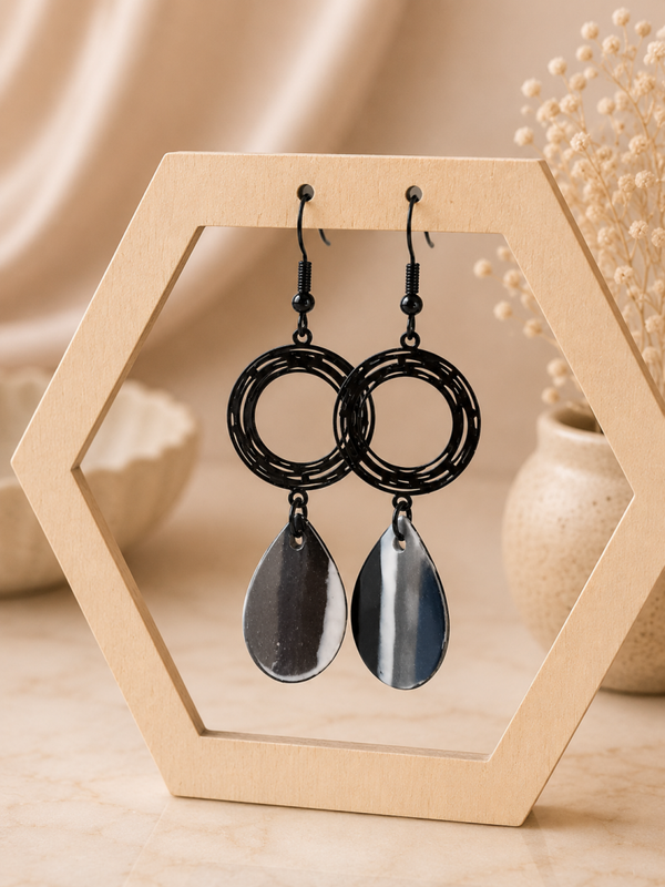 Midnight Marble Oorbellen – Zwart & Grijs | 6,5 cm