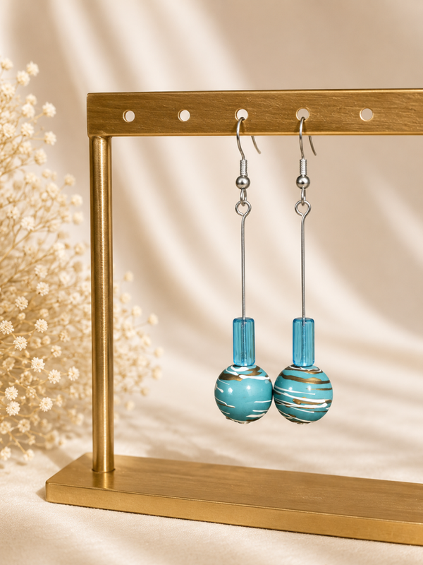 Ocean Pearl Oorbellen Turquoise – Handgemaakte Kralen – 7 cm