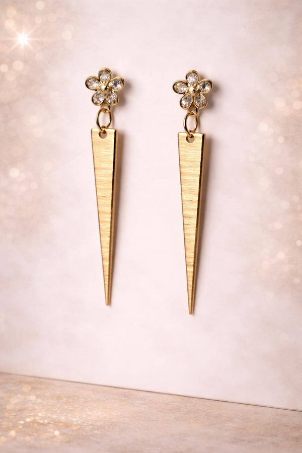 Handgemaakte Oorbellen Golden Spike Flower met Kristalbloem