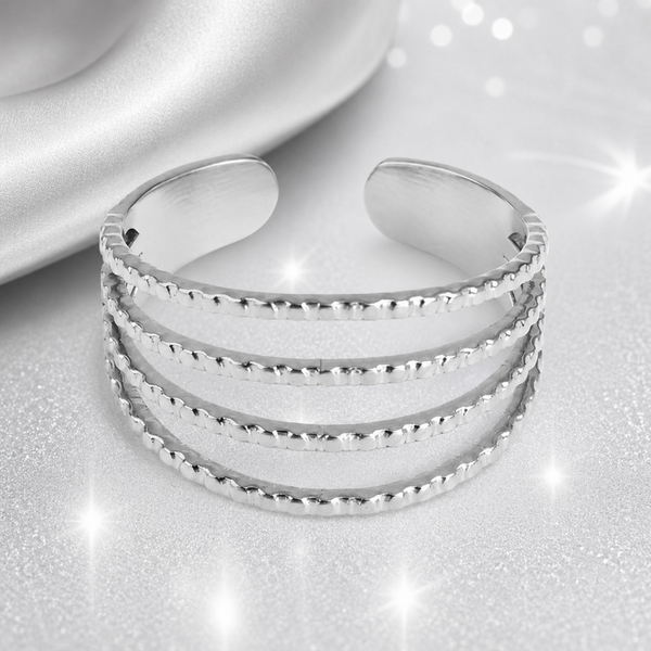 Silver Luxe Layered Open Ring – Stainless Steel Adjustable Ring