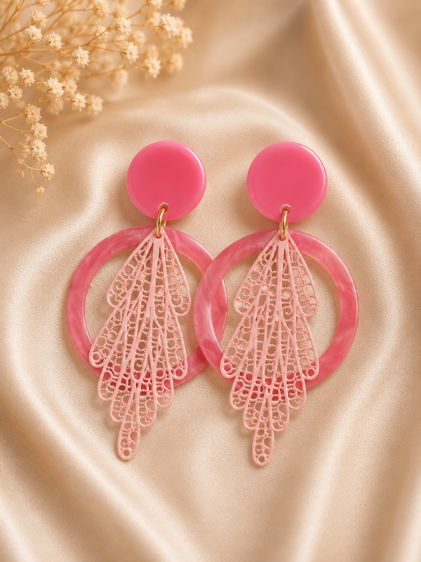 Handgemaakte Oorbellen Rosé Elegance – Roze Statement | 6 cm