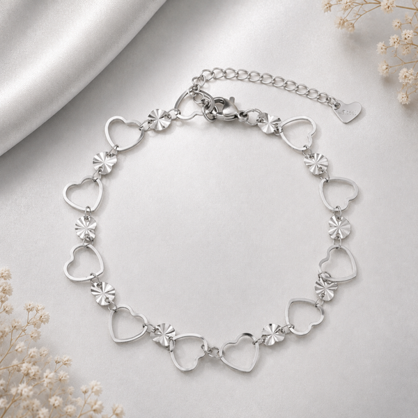 Silver Heart Glow Bracelet – Stainless Steel Heart Bracelet
