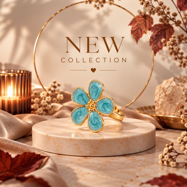 Aqua Bloom – Gouden bloemenring