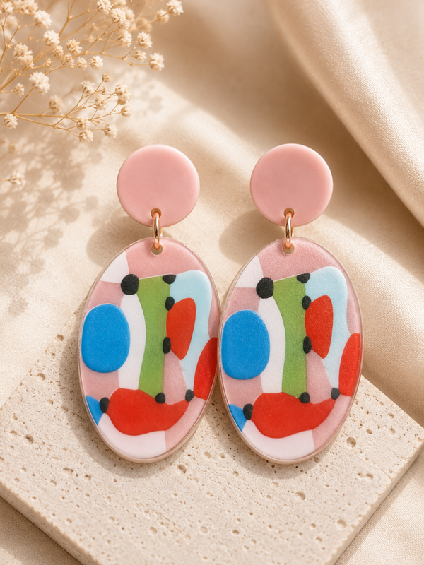 Handgemaakte Oorbellen – Pastel Art Pink (6 cm)