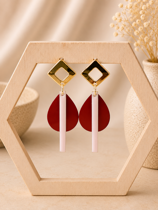 Ruby Glow Oorbellen – Rood, Goud & Blush | 4,5 cm
