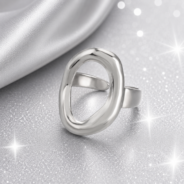 Silver Aura Oval Open Ring – Stainless Steel Adjustable Ring