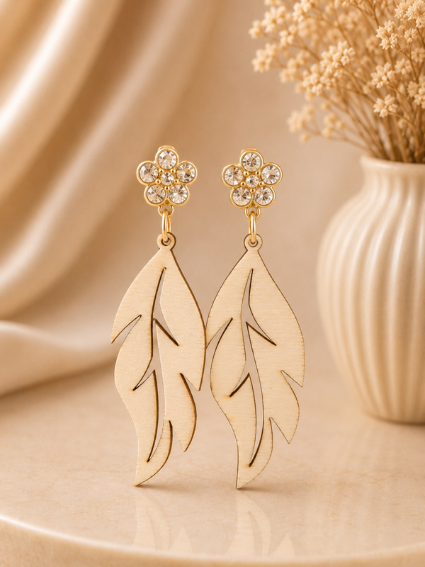 Golden Leaf Wood Oorbellen