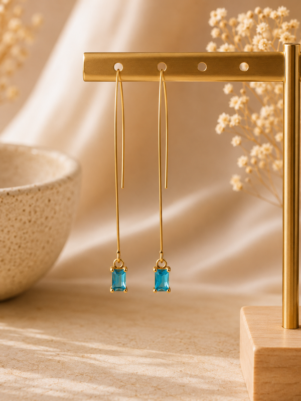 Azure Spark Oorbellen – Goud & Turquoise | 5 cm