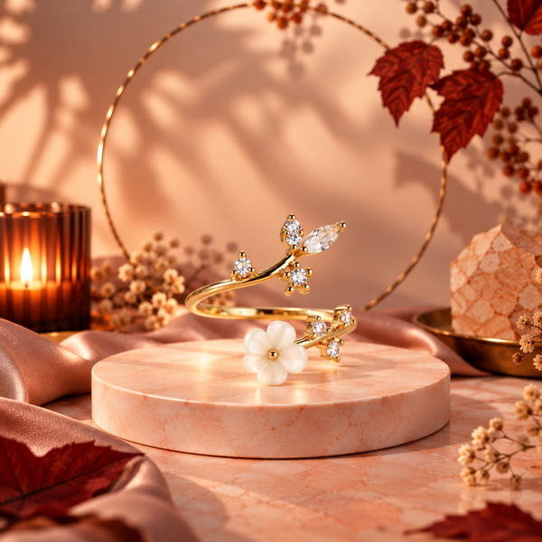Golden Blossom – Verstelbare bloemenring