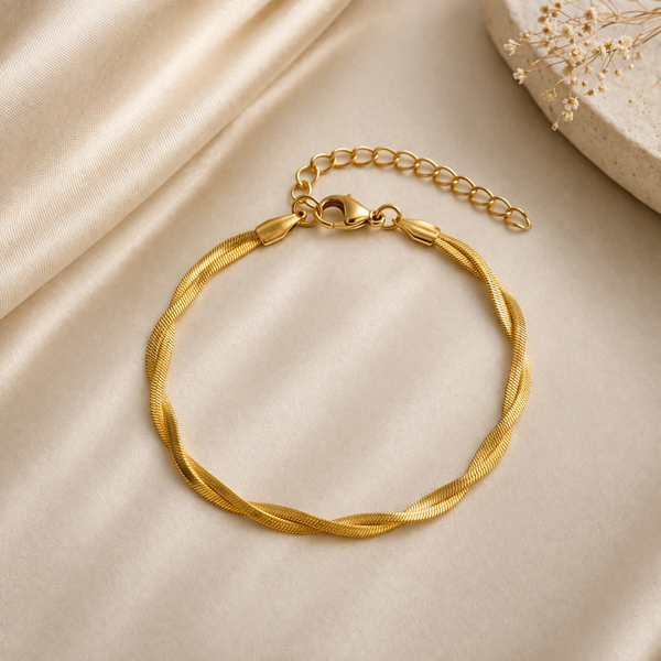 18K Gold Plated Woven Chain Bracelet – Stainless Steel | Luxe Gevlochten Armband Dames
