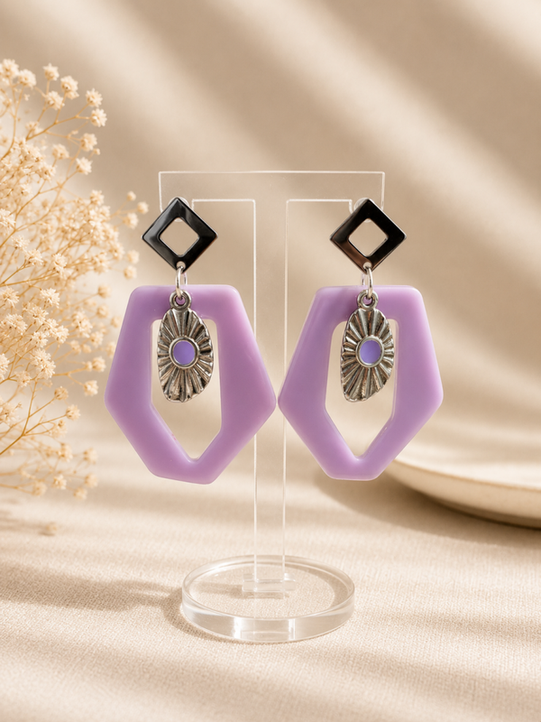 Handgemaakte Oorbellen Lilac Geometry – Zilver