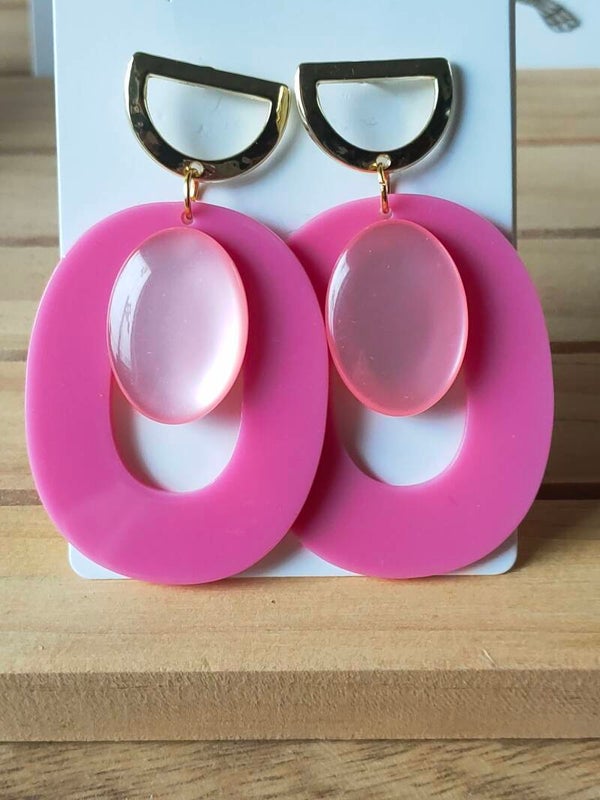 Statement Oorbellen Ovaal – Roze & Goud