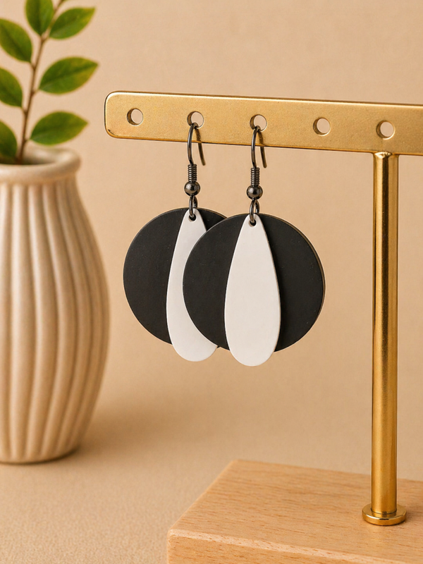 Zwart-Witte Statement Oorbellen – Modern & Minimalistisch (4 cm)