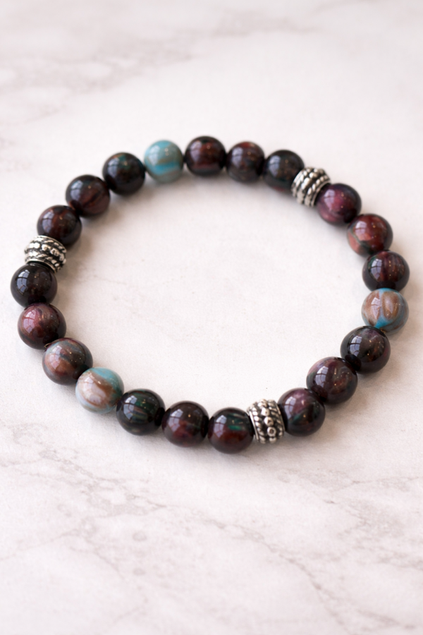 Mystic Galaxy Stone Bracelet – Handgemaakte Edelsteen Armband met Zilveren Accenten