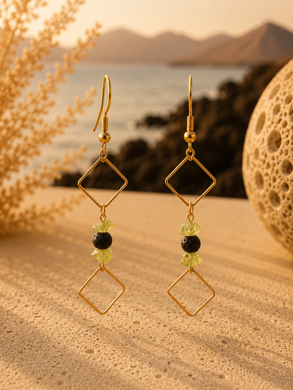 Lanzarote Verde – oorbellen met olivijn & lavasteen