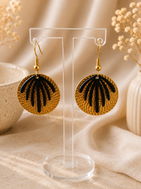 Zwart-Gouden Statement Oorbellen Palm – 4 cm