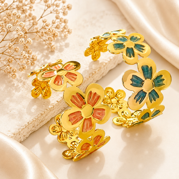 Flower Statement Armband – Oranje of Blauw – 18K Verguld RVS