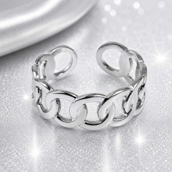 Silver Chain Glow Open Ring – Stainless Steel Adjustable Ring