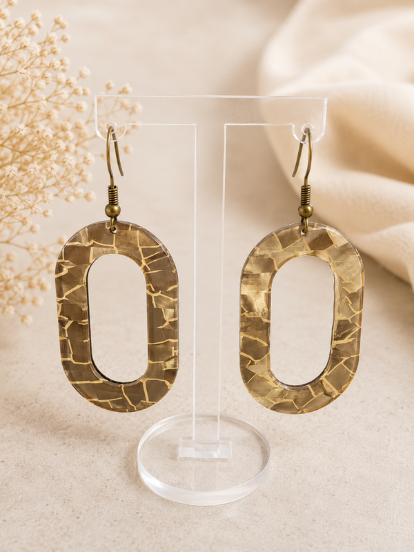 Oval Marble Oorbellen Taupe | Statement Oorbellen 6 cm