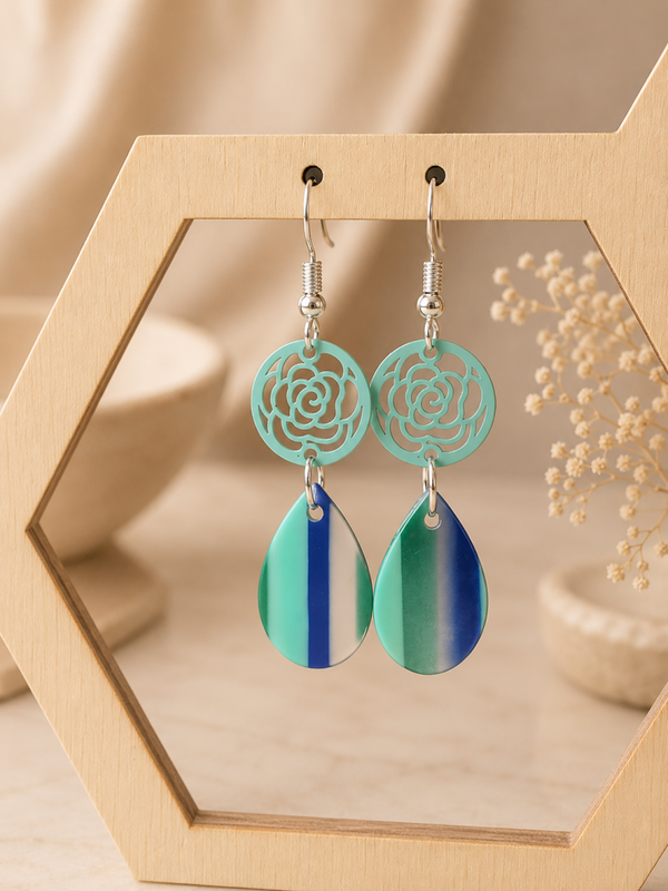 Ocean Breeze Oorbellen – Mintgroen & Blauw | 6 cm