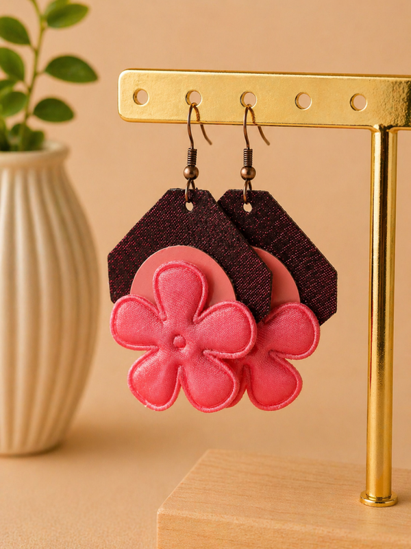 Statement Oorbellen Roze Bloem met Glitter – 6,5 cm