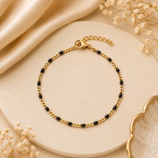 Golden Noir Chain Bracelet – Stainless Steel Cuban Link Bracelet