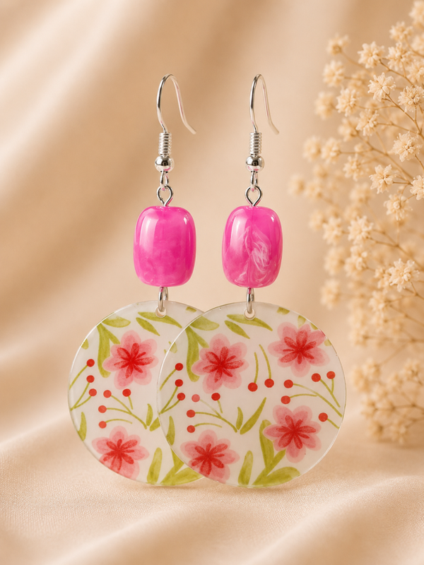 Fleur de Rose Oorbellen – handgemaakte statement oorbellen met bloemenprint