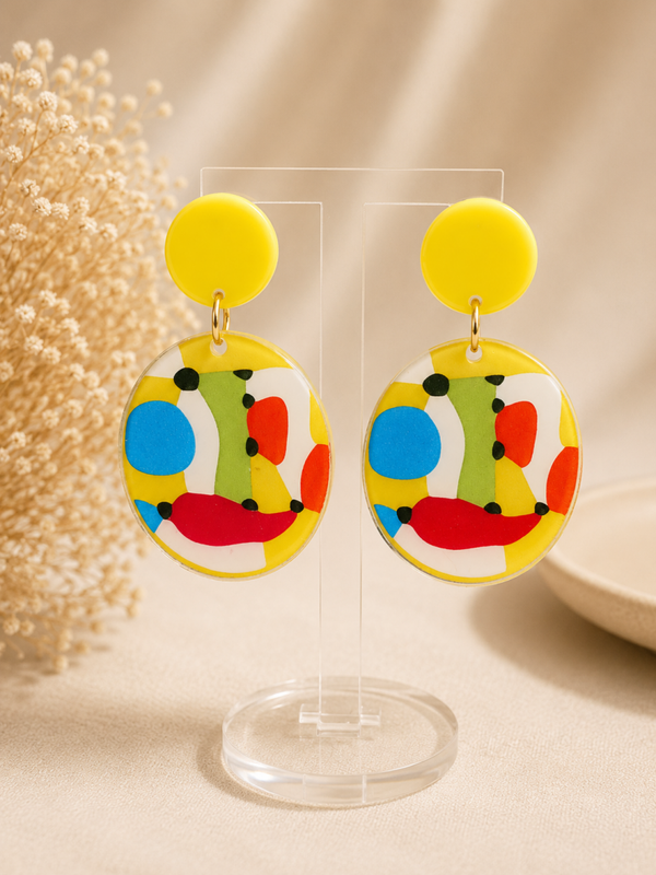 Abstract Color Pop Oorbellen Geel – 6 cm