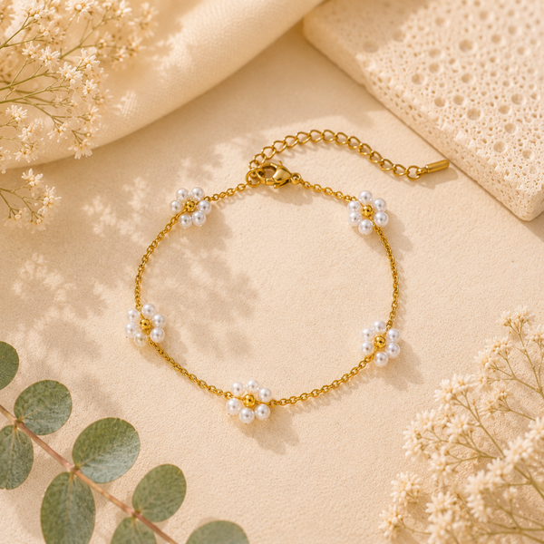 Golden Pearl Bloom Armband