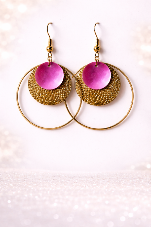 Handgemaakte Oorbellen Golden Pink Circles