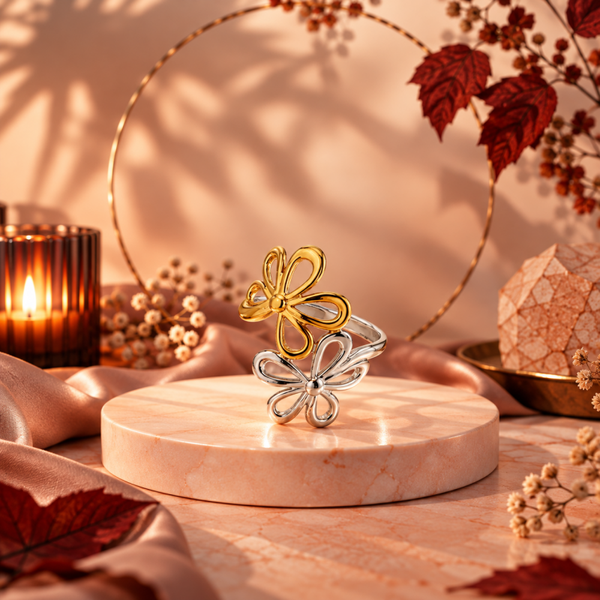 Bloom Duo – Verstelbare bicolor bloemenring